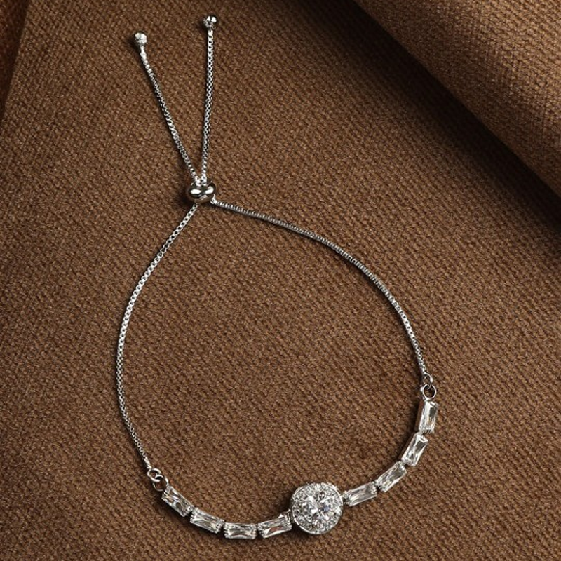 Women Silver-Toned & White Cubic Zirconia Embellished Link Bracelet