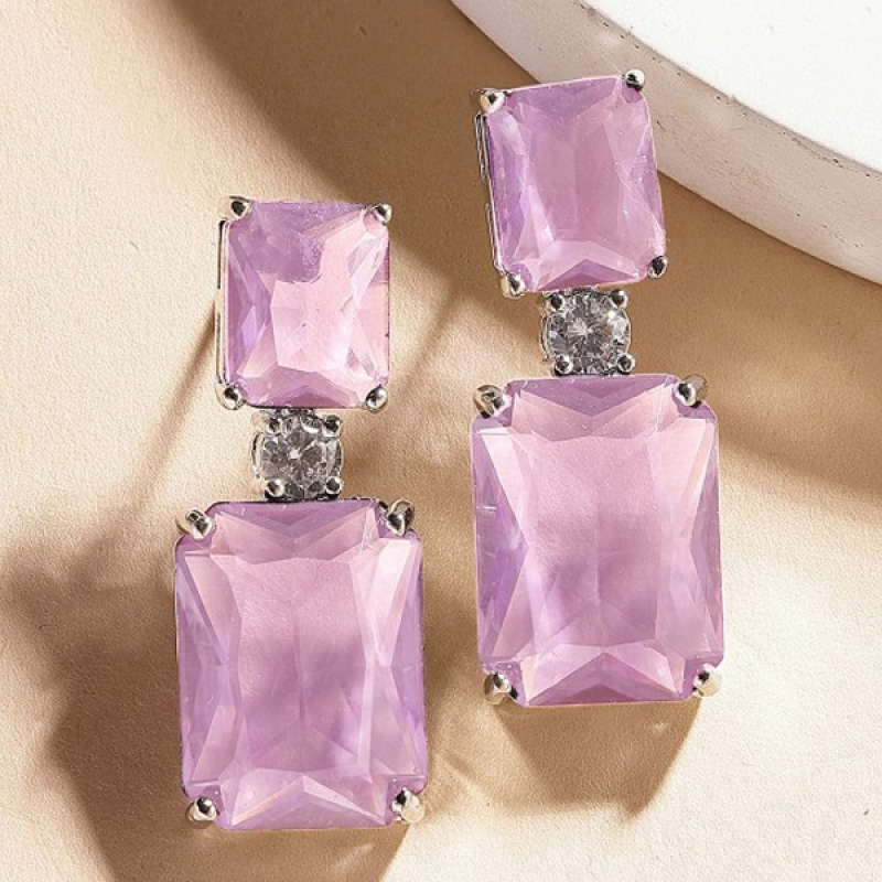 Silver-Plated Diamond Studded Contemporary Drop Earrings