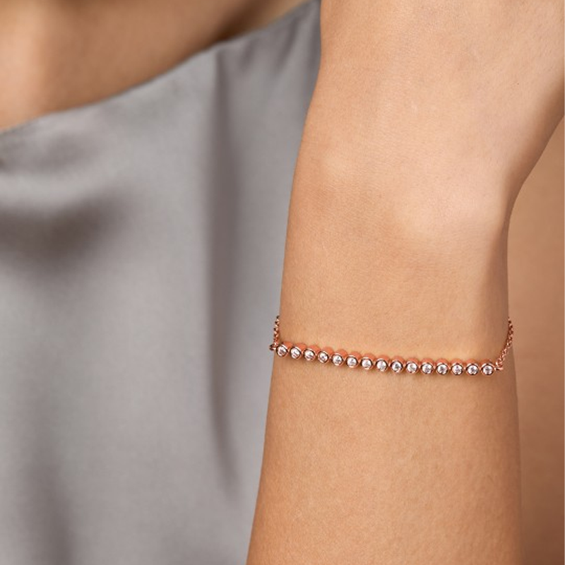 Women Rose Gold & White Brass Crystals Handcrafted Rose Gold-Plated Link Bracelet